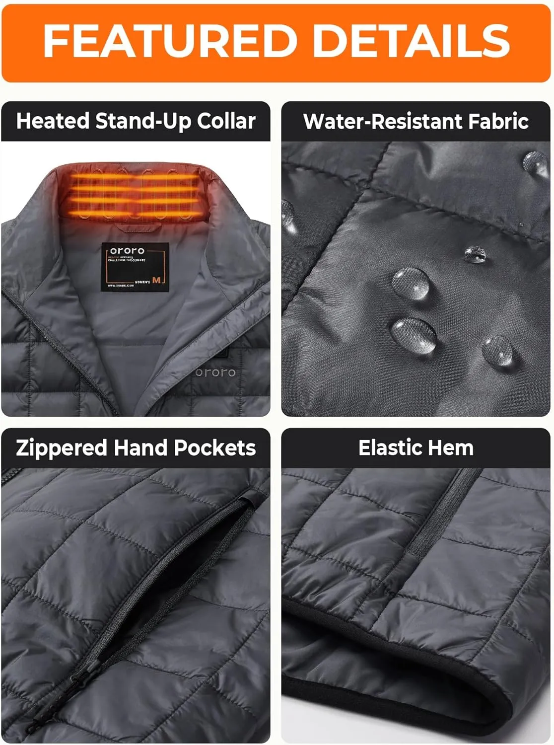 ORORO Men's Lightweight Quilted Heated Vest with Battery, Heated Quilted Vest (Charger Not Included)