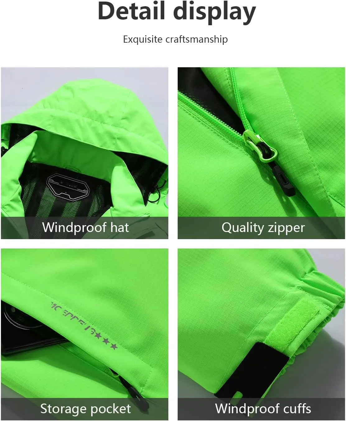 Outdoor Men's Waterproof Raincoat Windbreaker Lightweight Rain Jacket with Detachable Hood