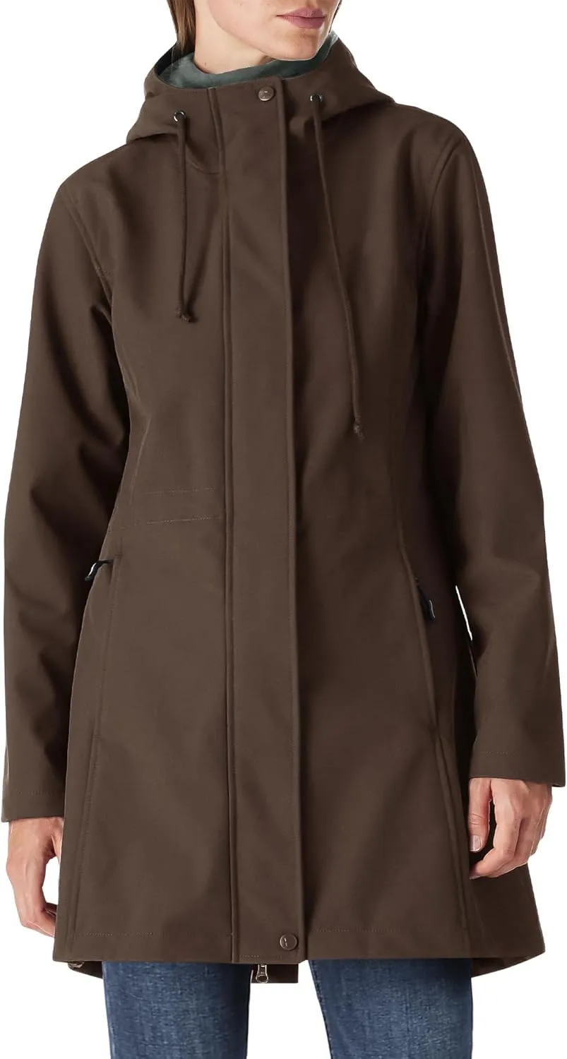 Outdoor Ventures Women's Lightweight Waterproof Fleece Lined Hooded Softshell Rain Jacket, Warm Windbreaker Long Coat