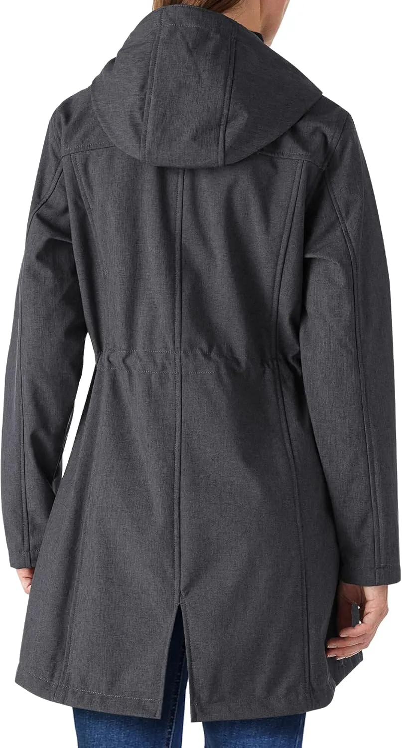 Outdoor Ventures Women's Lightweight Waterproof Fleece Lined Hooded Softshell Rain Jacket, Warm Windbreaker Long Coat