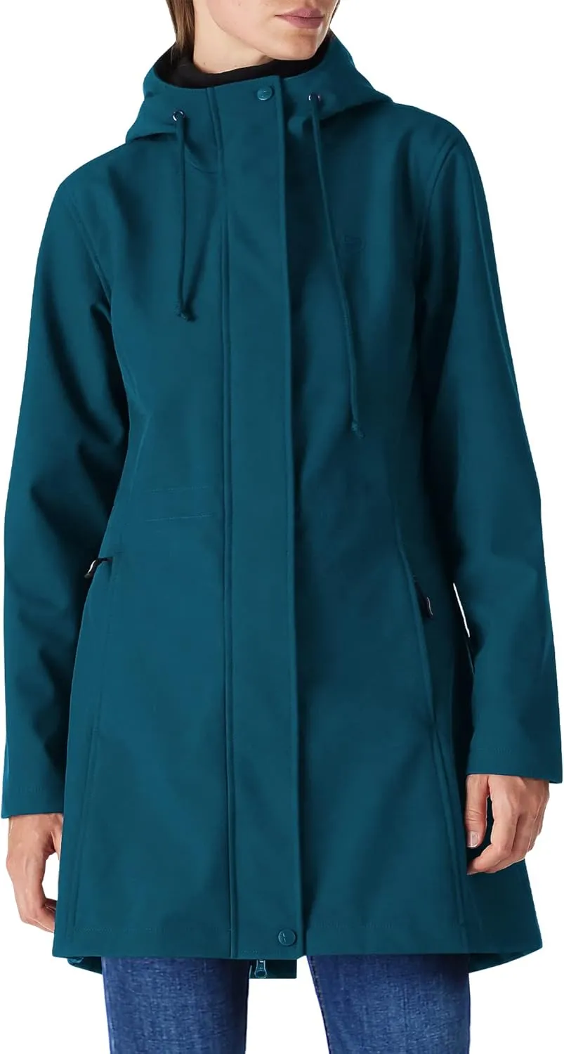 Outdoor Ventures Women's Lightweight Waterproof Fleece Lined Hooded Softshell Rain Jacket, Warm Windbreaker Long Coat