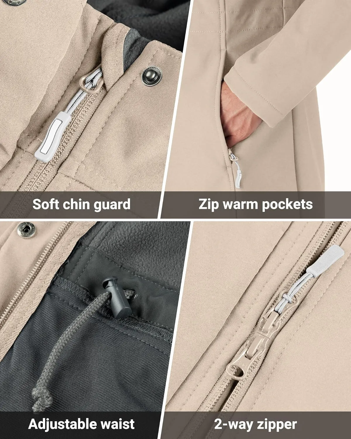 Outdoor Ventures Women's Lightweight Waterproof Fleece Lined Hooded Softshell Rain Jacket, Warm Windbreaker Long Coat