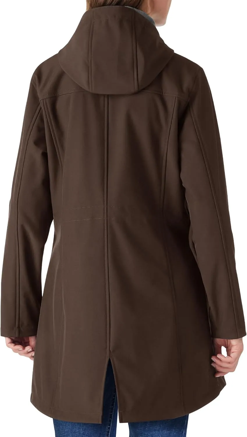 Outdoor Ventures Women's Lightweight Waterproof Fleece Lined Hooded Softshell Rain Jacket, Warm Windbreaker Long Coat