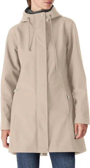 Outdoor Ventures Women's Lightweight Waterproof Fleece Lined Hooded Softshell Rain Jacket, Warm Windbreaker Long Coat