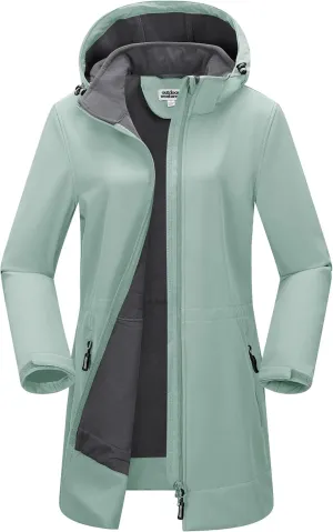 Outdoor Ventures Women's Softshell Jacket with Removable Hood Fleece Lined Windbreaker Insulated Long Warm Rain Jacket