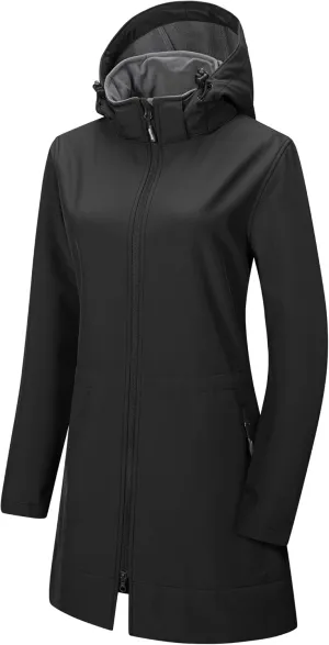 Outdoor Ventures Women's Softshell Jacket with Removable Hood Fleece Lined Windbreaker Insulated Long Warm Rain Jacket