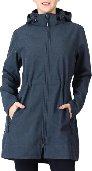 Outdoor Ventures Women's Softshell Jacket with Removable Hood Fleece Lined Windbreaker Insulated Long Warm Rain Jacket