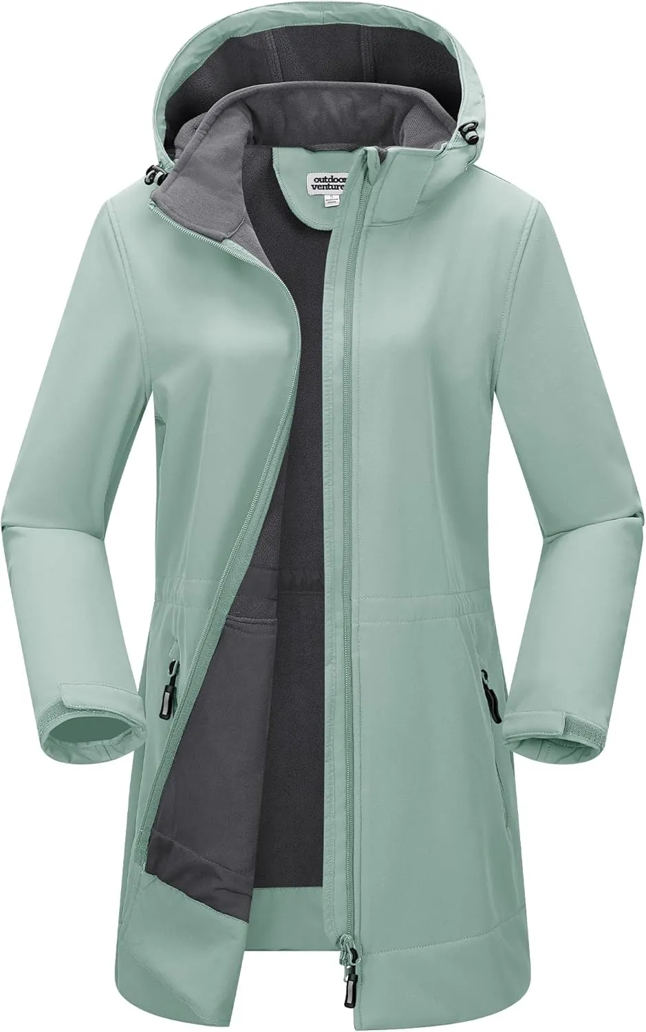Outdoor Ventures Women's Softshell Jacket with Removable Hood Fleece Lined Windbreaker Insulated Long Warm Rain Jacket