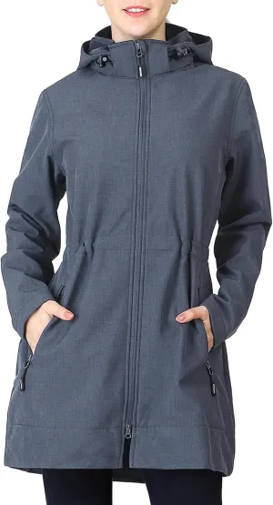 Outdoor Ventures Women's Softshell Jacket with Removable Hood Fleece Lined Windbreaker Insulated Long Warm Rain Jacket