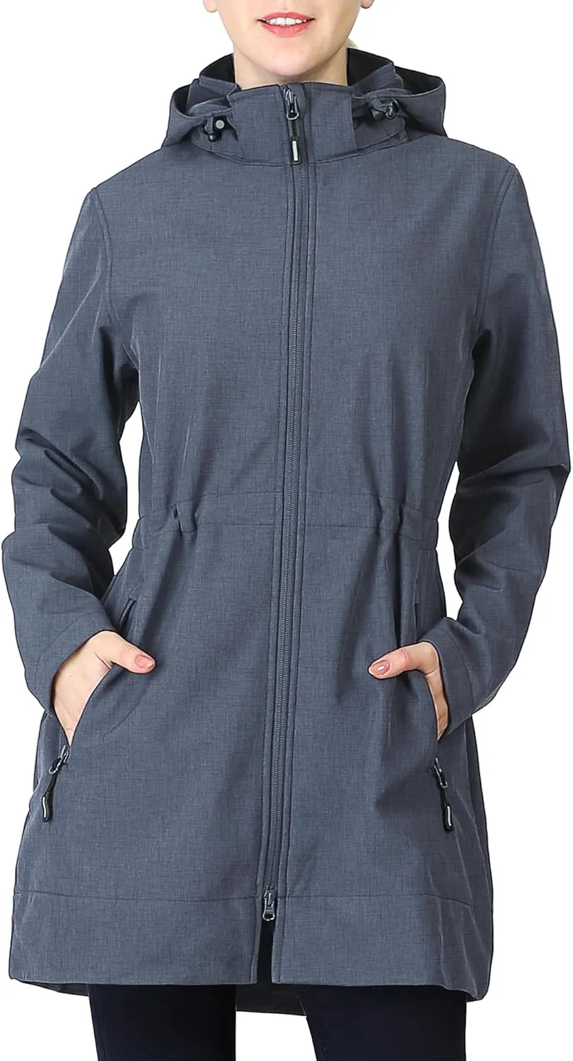 Outdoor Ventures Women's Softshell Jacket with Removable Hood Fleece Lined Windbreaker Insulated Long Warm Rain Jacket