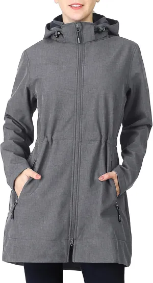 Outdoor Ventures Women's Softshell Jacket with Removable Hood Fleece Lined Windbreaker Insulated Long Warm Rain Jacket