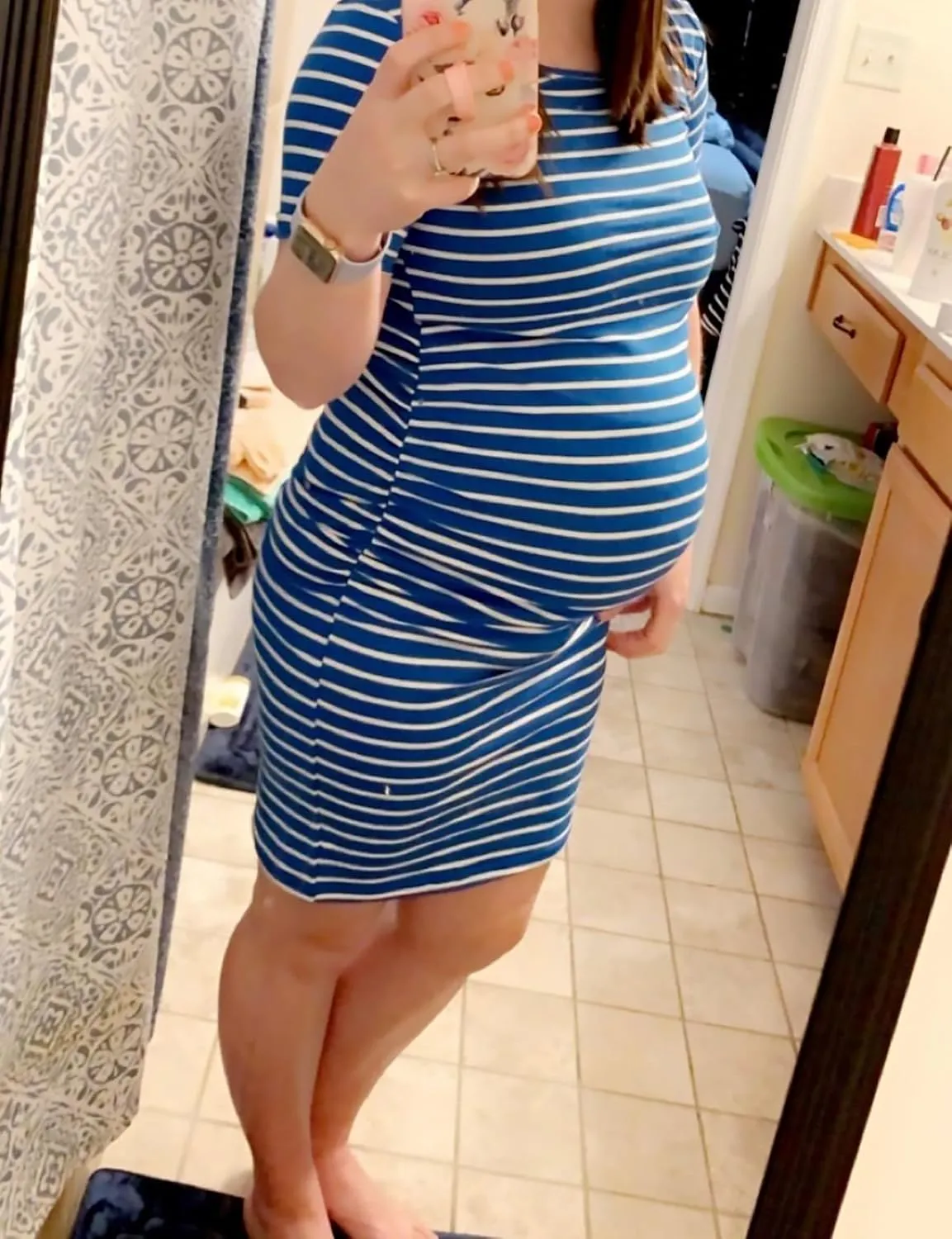 Peauty Everyday Essentials Maternity Bodycon Dress Side Ruch & Short Sleeve Dress for Baby Shower Daily (S-2XL)
