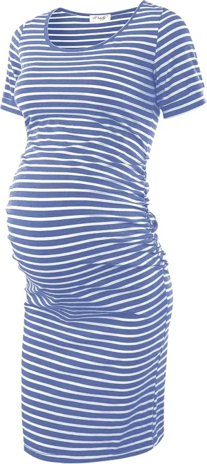 Peauty Everyday Essentials Maternity Bodycon Dress Side Ruch & Short Sleeve Dress for Baby Shower Daily (S-2XL)