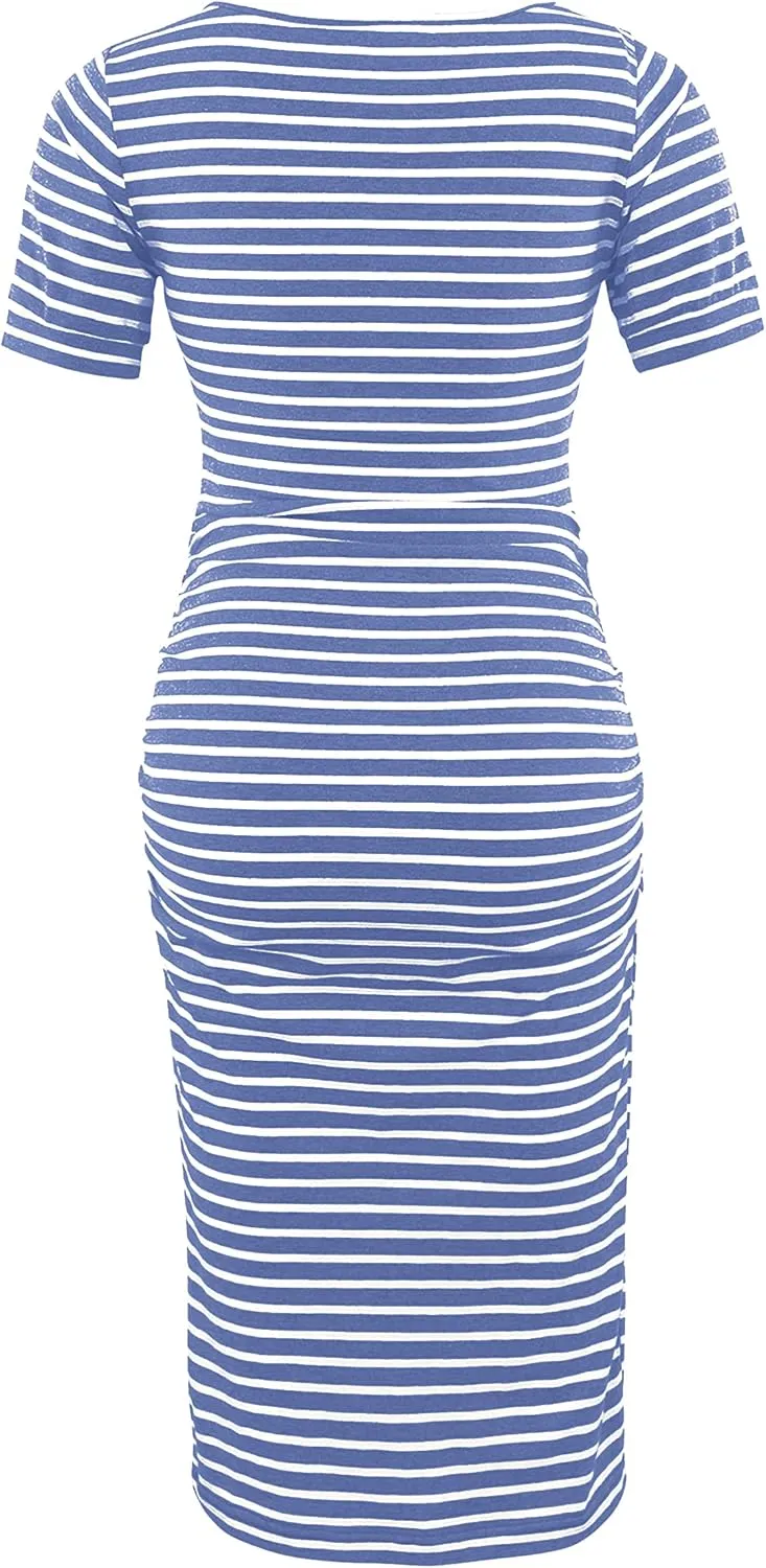 Peauty Everyday Essentials Maternity Bodycon Dress Side Ruch & Short Sleeve Dress for Baby Shower Daily (S-2XL)