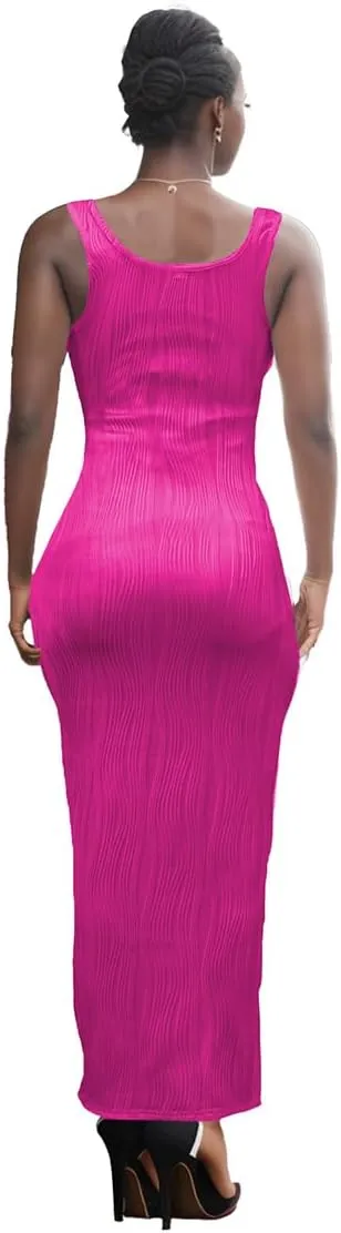 PINSV Women's Scoop Neck Bodycon Maxi Dress Stretchy Sleeveless Summer Tank Dress Sexy Party Club Beach Sundress