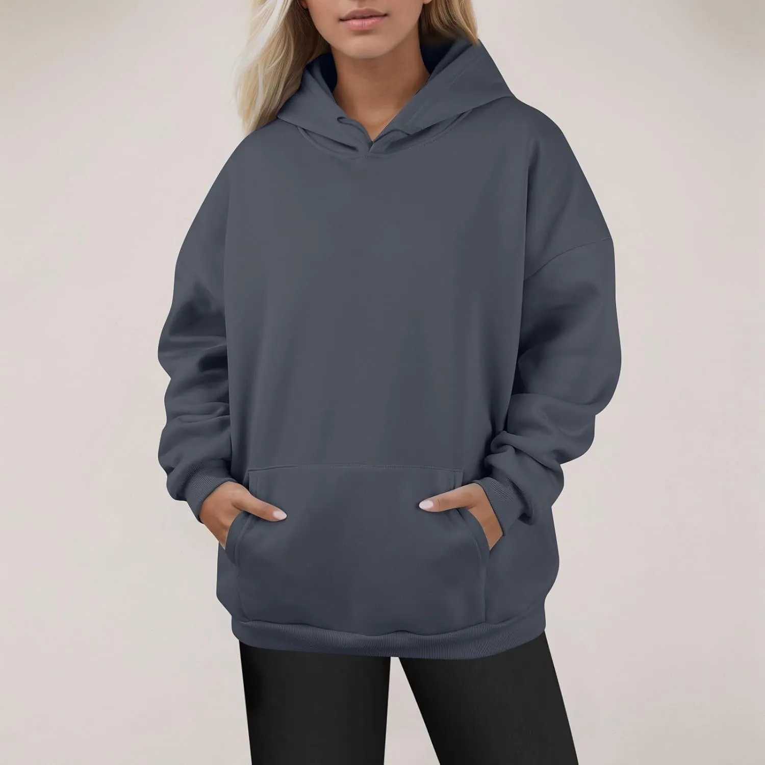 Plus Size Hoodies for Women Loose Fit Fleece Lined Oversized Crewneck Sweatshirt Drop Shoulder Hooded Pullover Tops