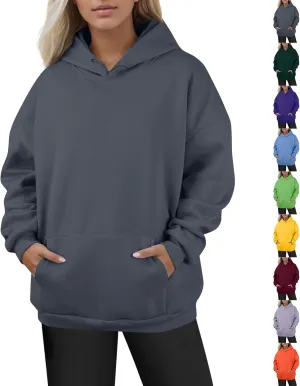 Plus Size Hoodies for Women Loose Fit Fleece Lined Oversized Crewneck Sweatshirt Drop Shoulder Hooded Pullover Tops