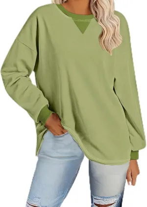Plus Size Tops for Women Casual Long Sleeve Hoodie Round Neck Color Block Sweatshirts Daily Trendy Pullover Top