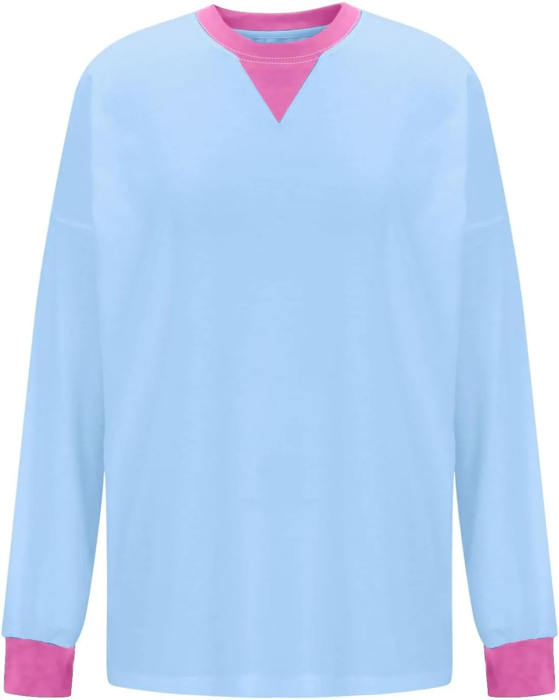 Plus Size Tops for Women Casual Long Sleeve Hoodie Round Neck Color Block Sweatshirts Daily Trendy Pullover Top