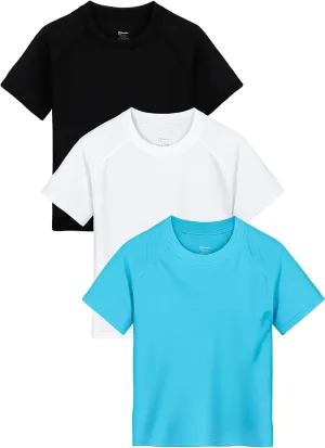 Poroka 3 Pack Boys Rash Guard UPF 50  Short Sleeve Sun Protection Swim Shirt with Quick Dry Swimwear