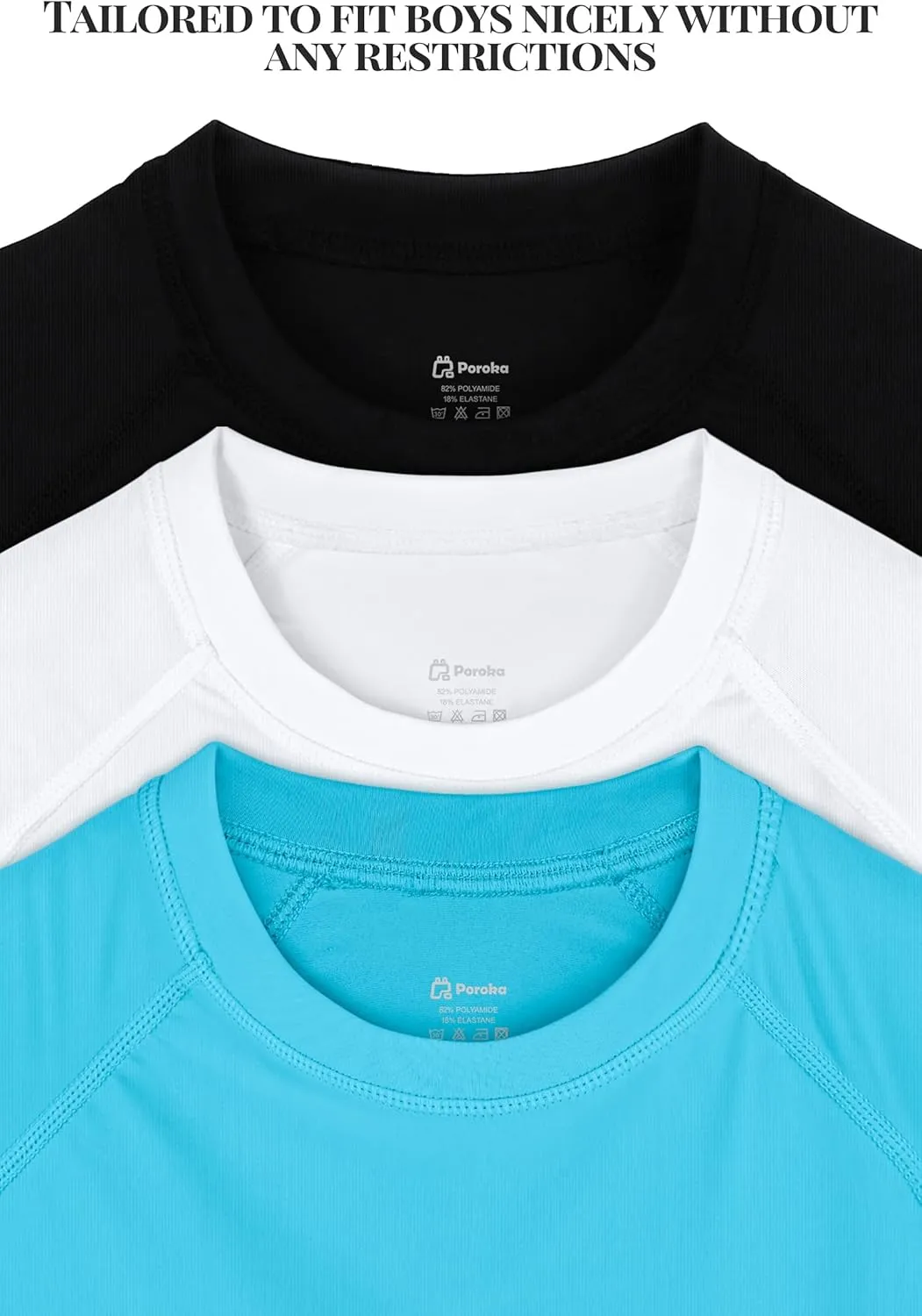 Poroka 3 Pack Boys Rash Guard UPF 50  Short Sleeve Sun Protection Swim Shirt with Quick Dry Swimwear