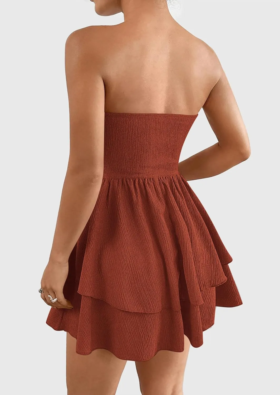 PRETTYGARDEN Women's 2025 Summer Strapless Tube Mini Dress Off Shoulder Smocked Ruffle A Line Flowy Short Party Club Dresses
