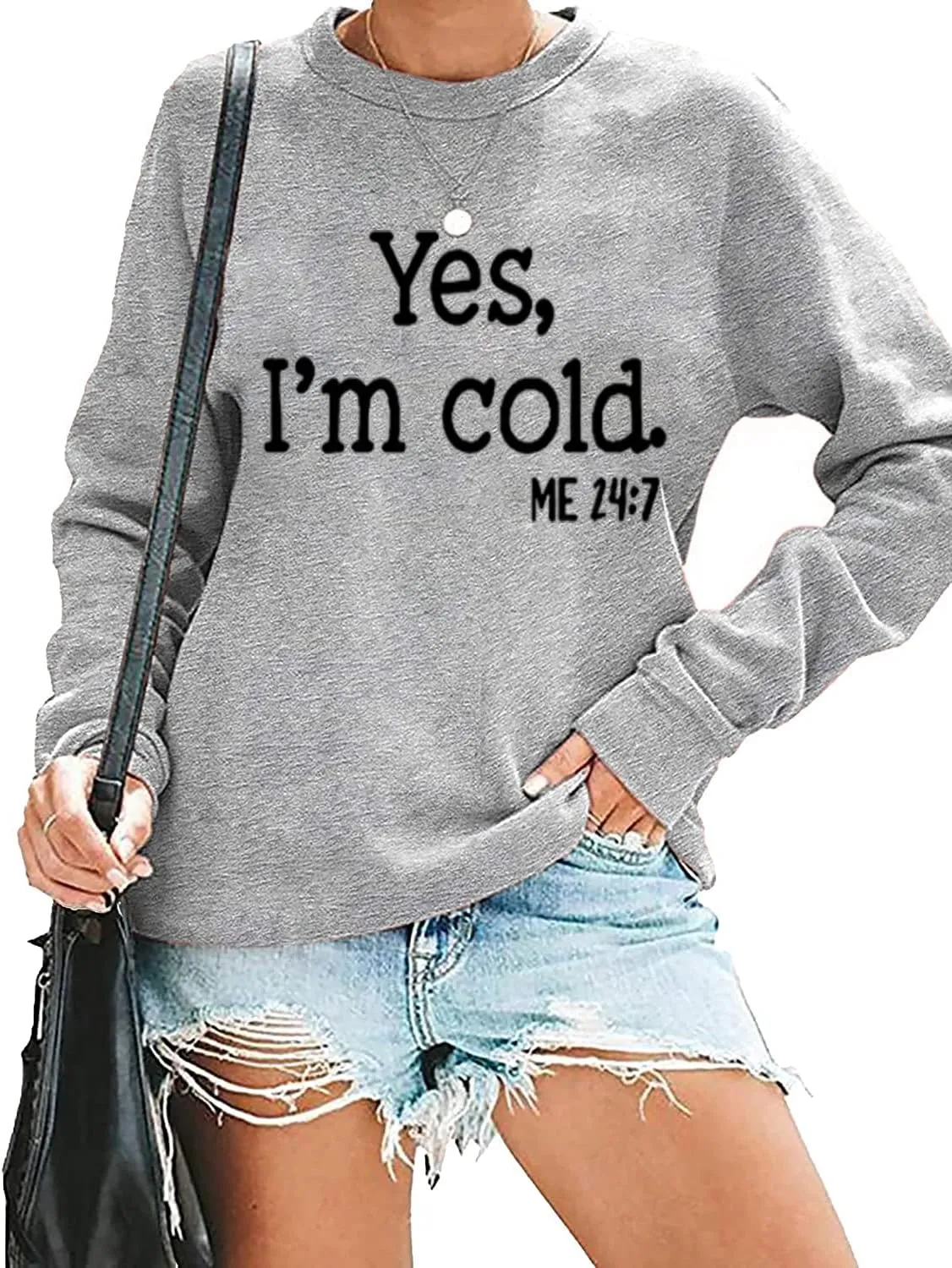 QIANRUO Yes I'm Cold Me 24:7 Sweatshirt for Women Funny Letter Print Fall Winter Sweatshirt Long Sleeve Crewneck Pullover Top