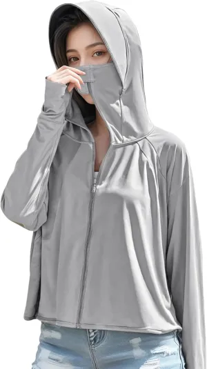 Quick-Dry Sun Protection Shirt For Women With Zipper Front And Wide Brim Hood, Ideal For Outdoor Running & Hiking