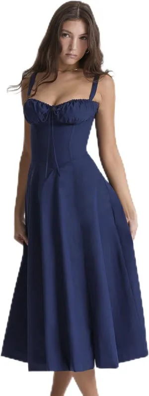 RanRui Women's Floral deep Vneck Midi Dress Dress Sexy Waist Split Medium and Long Dress Strap Pleated Suspender Skirt