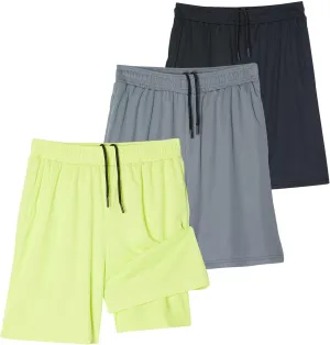 Real Essentials 3 Pack: Men's 2 in 1 Mesh 7" Running Workout Gym Shorts with Compression Liner (Available in Big & Tall)