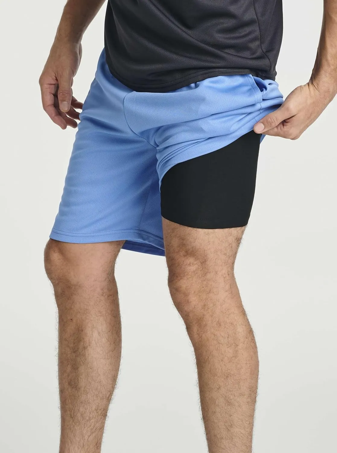 Real Essentials 3 Pack: Men's 2 in 1 Mesh 7" Running Workout Gym Shorts with Compression Liner (Available in Big & Tall)