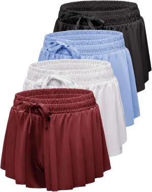 Real Essentials 4 Pack: Girls 2-in-1 Flowy Shorts with Spandex Liner Youth Butterfly Skirts - Athletic Dance (Ages 4-18)