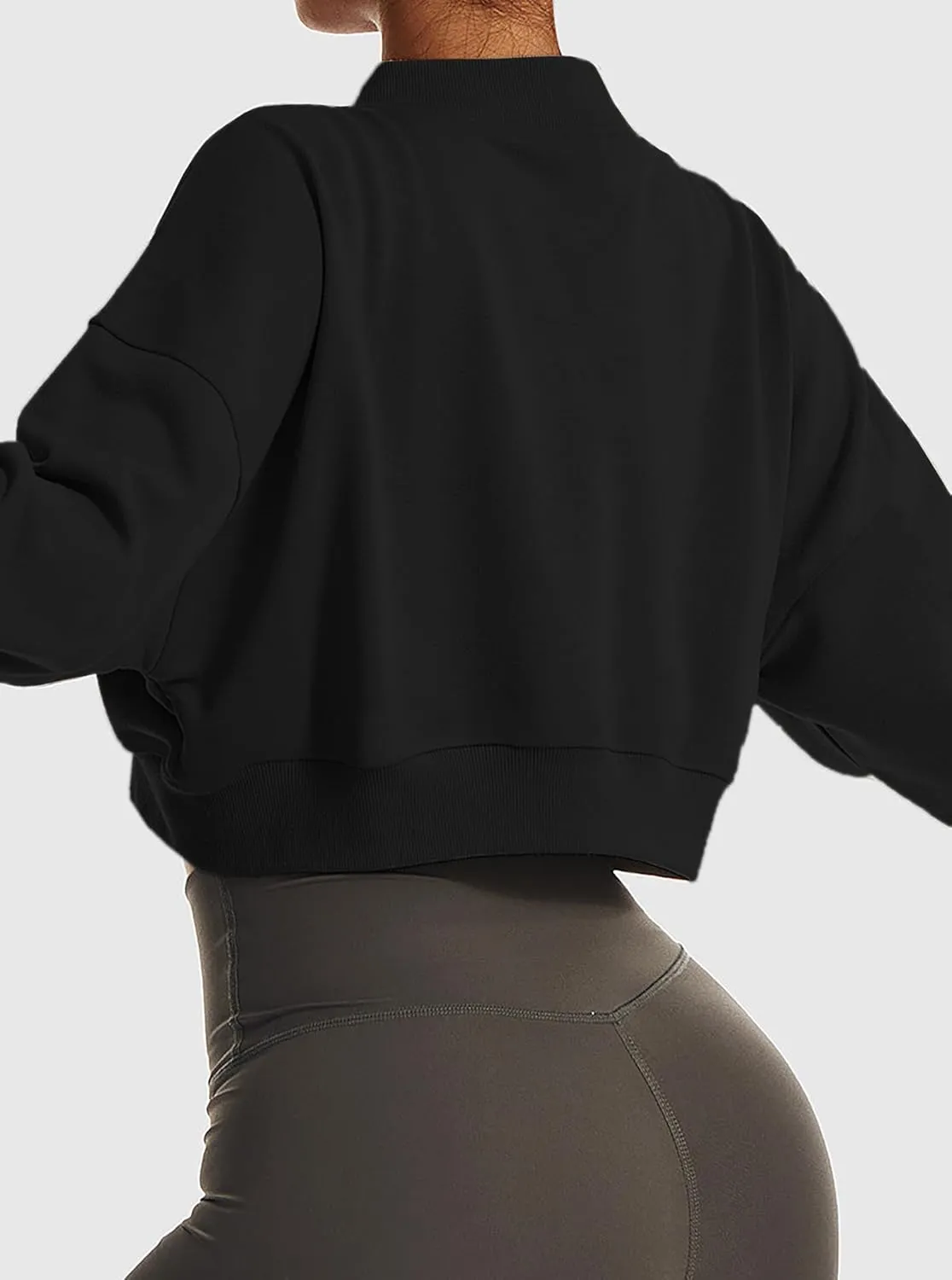 Remidoo Women's V Neck Cropped Sweatshirt Long Sleeve Loose Fit Drop Shoulder Pullover Top