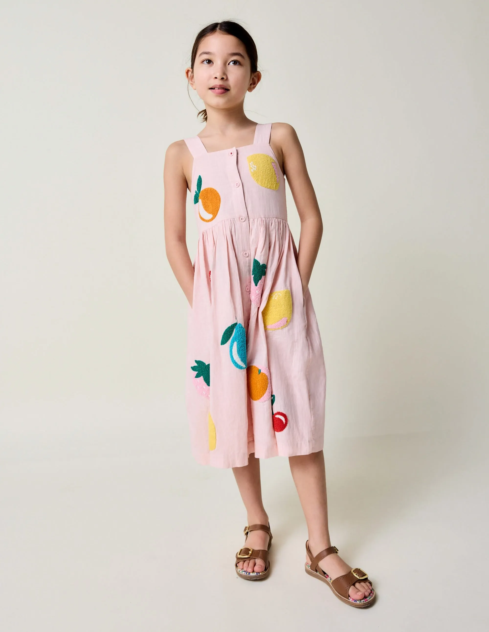 Remy Button Through Dress-Chalk Pink Boucle Fruit