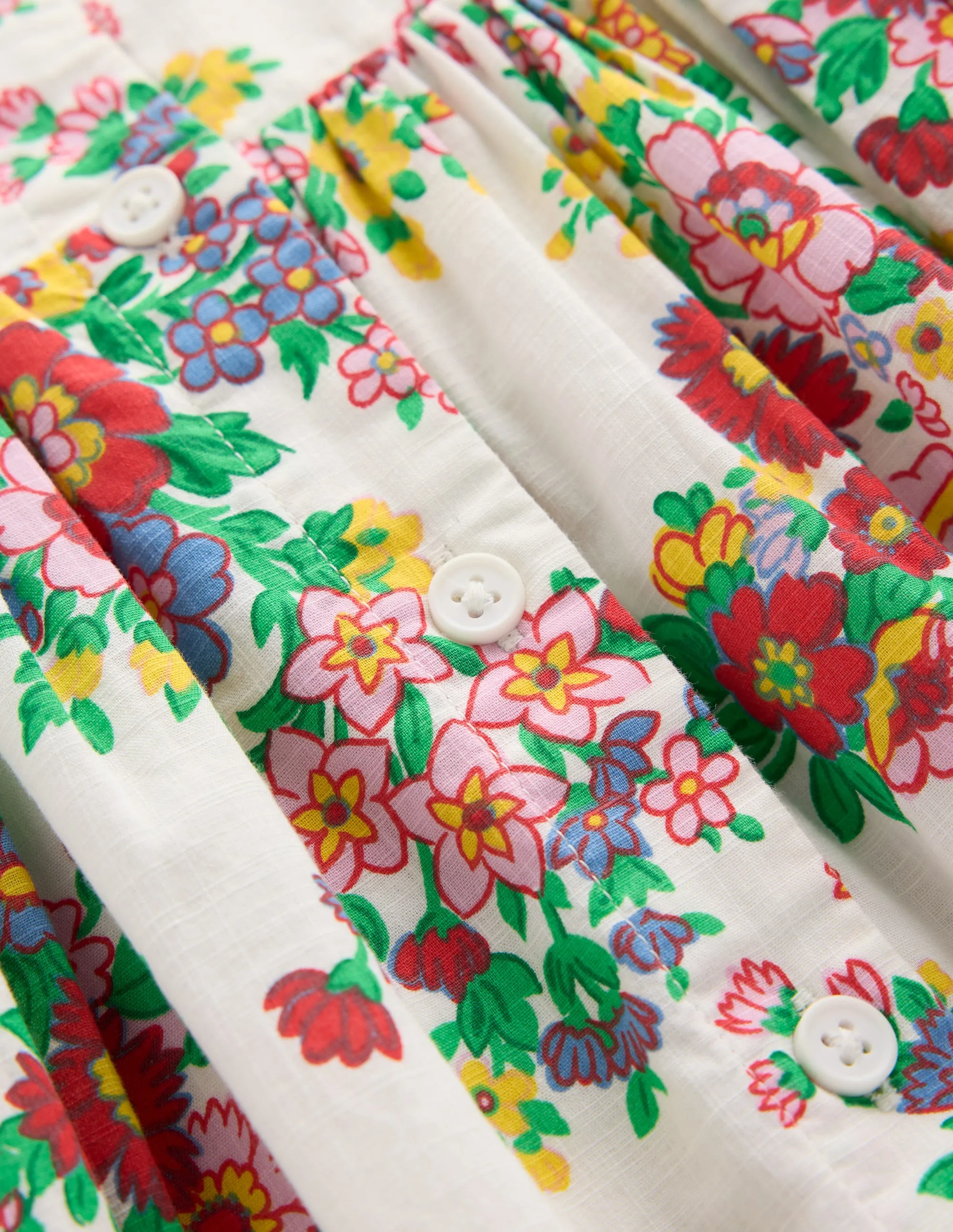 Remy Button Through Dress-Ivory Flower Bunch