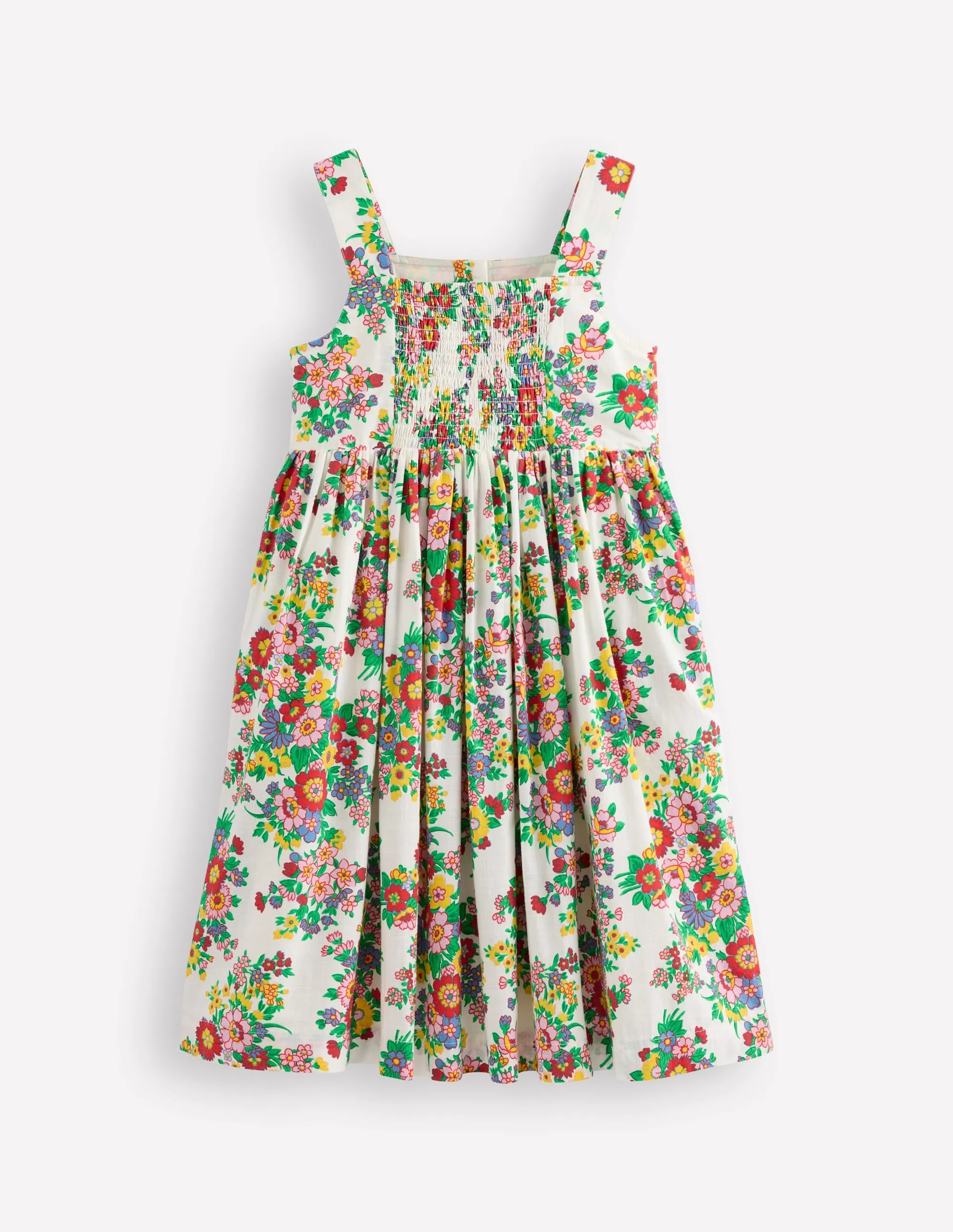Remy Button Through Dress-Ivory Flower Bunch