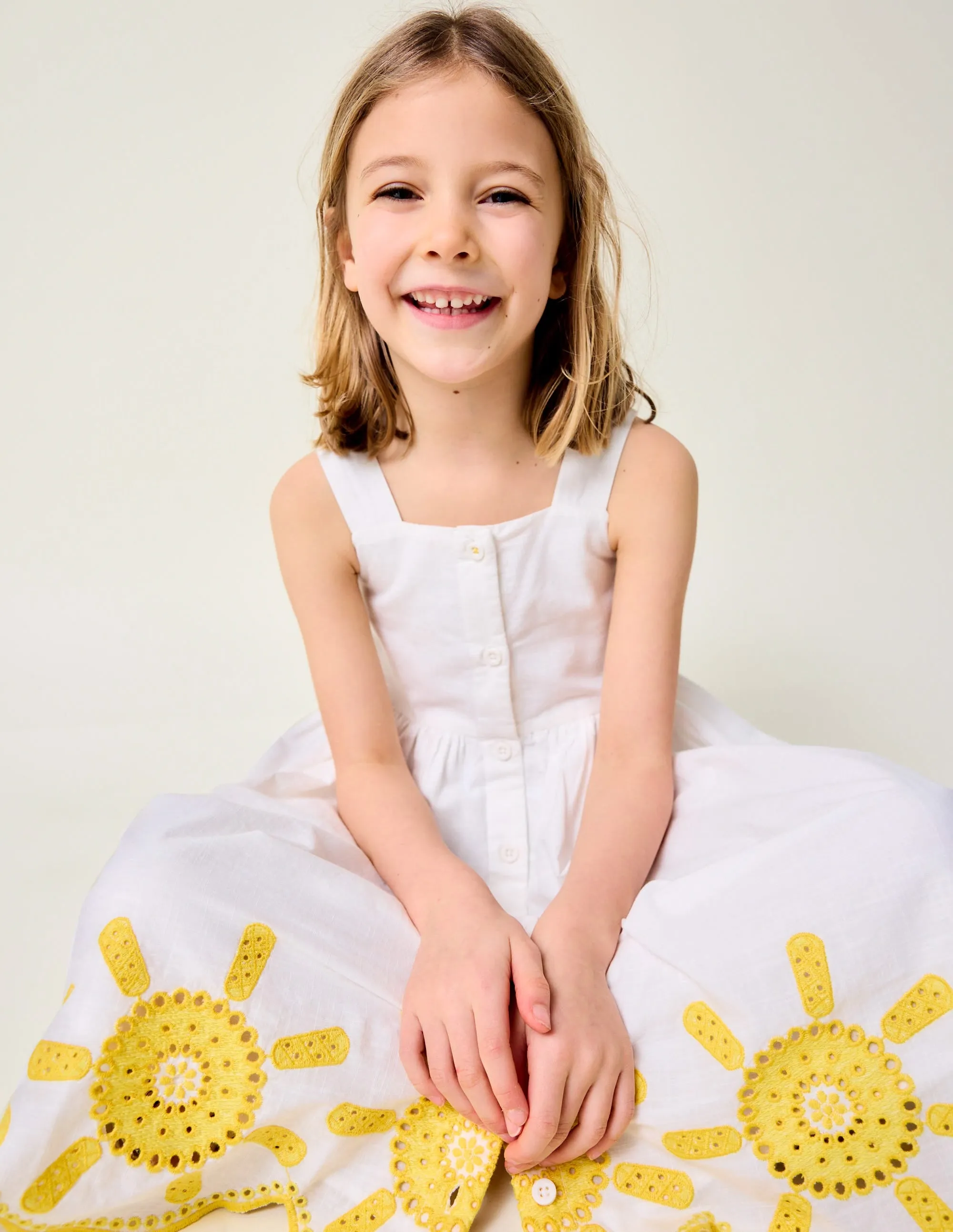 Remy Button Through Dress-Ivory Sunshine