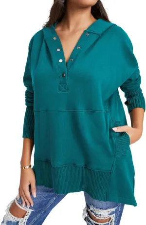 R.Vivimos Womens Oversized Sweatshirts Fall Essential Hoodies Pullover Cotton Long Sleeve Button Up Casual Tops with Pockets