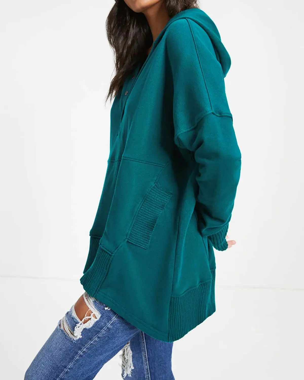 R.Vivimos Womens Oversized Sweatshirts Fall Essential Hoodies Pullover Cotton Long Sleeve Button Up Casual Tops with Pockets