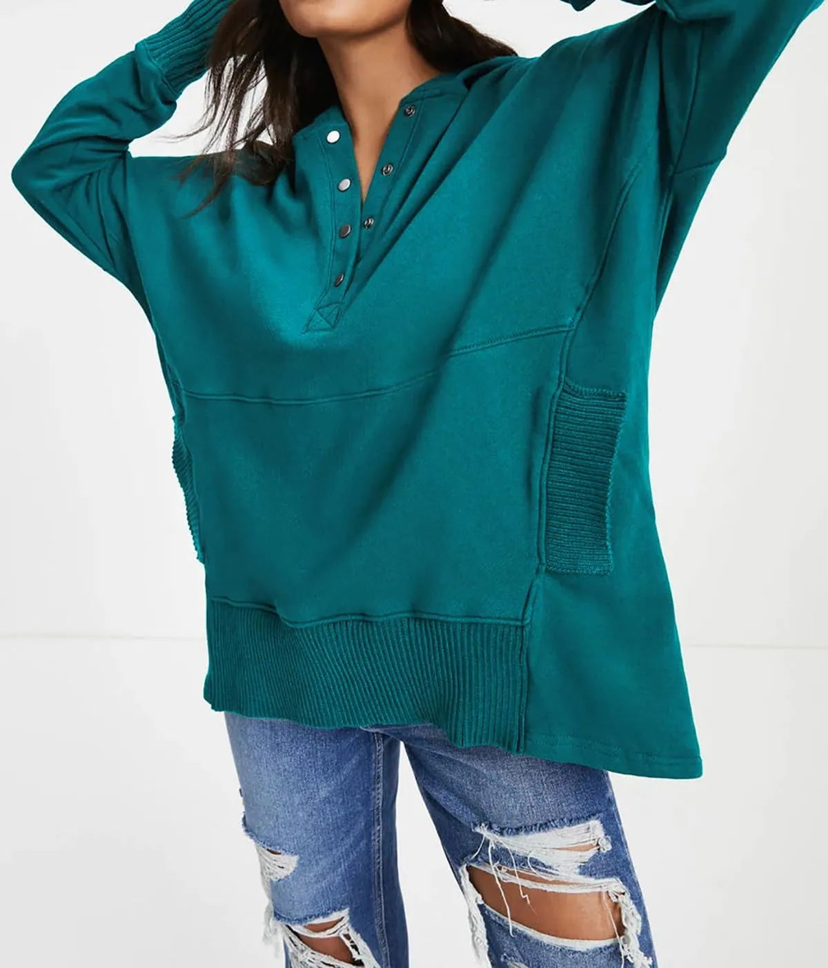 R.Vivimos Womens Oversized Sweatshirts Fall Essential Hoodies Pullover Cotton Long Sleeve Button Up Casual Tops with Pockets