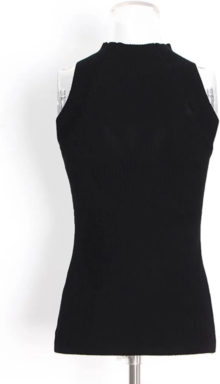 SAFRISIOR Women Sexy Hollow Out Twist Front Knitted Tank Tops Sleeveless High Neck Cut Out Sweater Vest