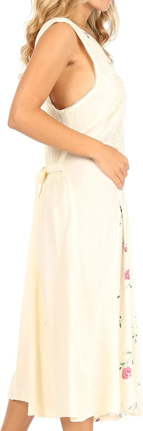 Sakkas Lila Women's Midi Sleeveless Floral Boho Casual Rayon Dress Adjustable
