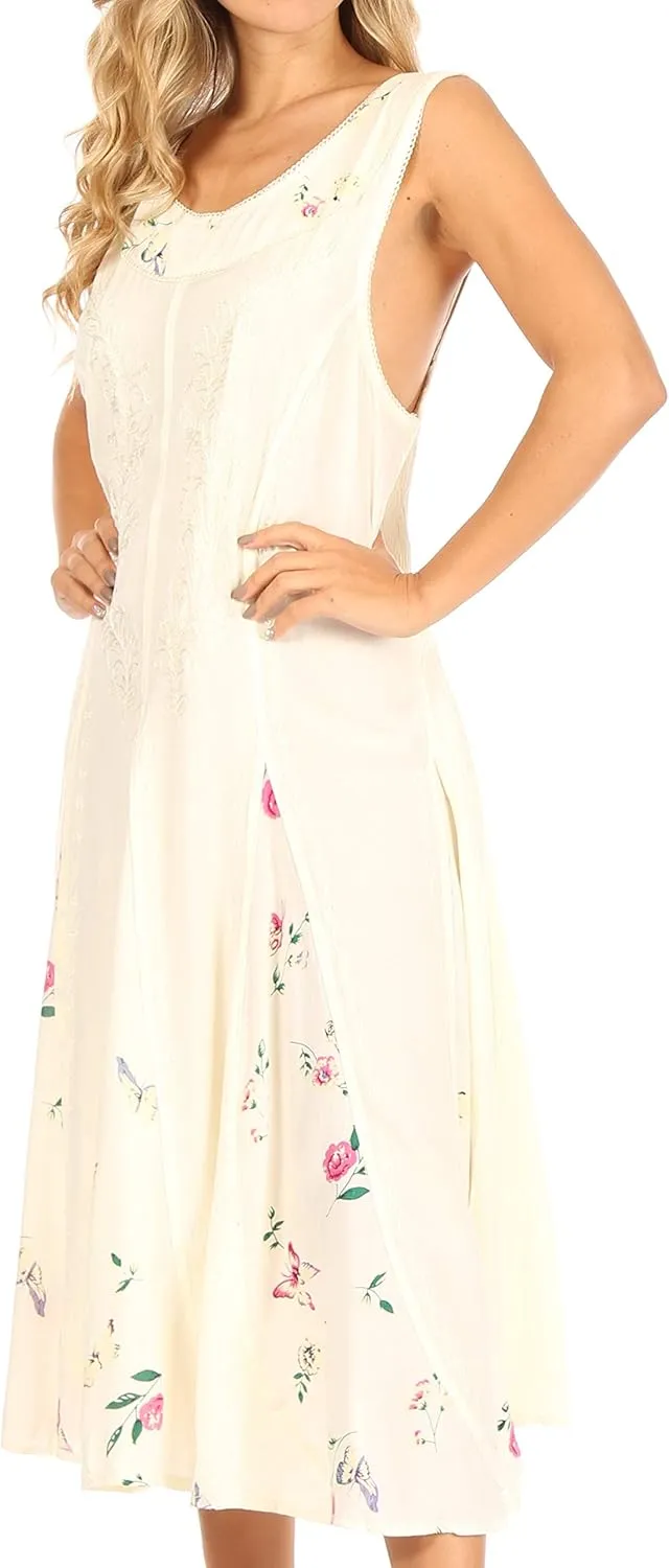 Sakkas Lila Women's Midi Sleeveless Floral Boho Casual Rayon Dress Adjustable