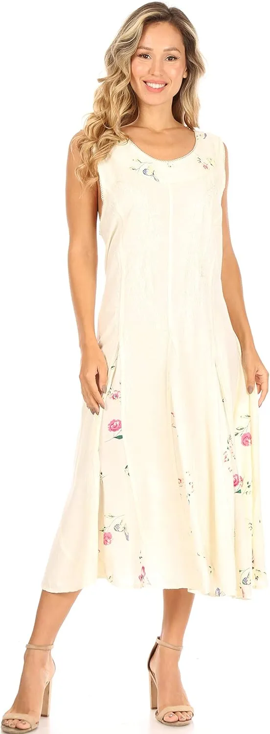Sakkas Lila Women's Midi Sleeveless Floral Boho Casual Rayon Dress Adjustable