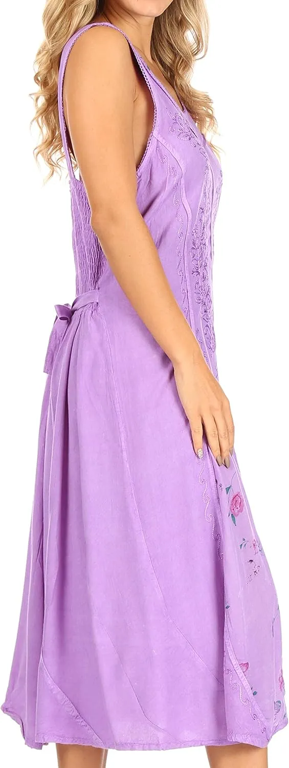 Sakkas Lila Women's Midi Sleeveless Floral Boho Casual Rayon Dress Adjustable