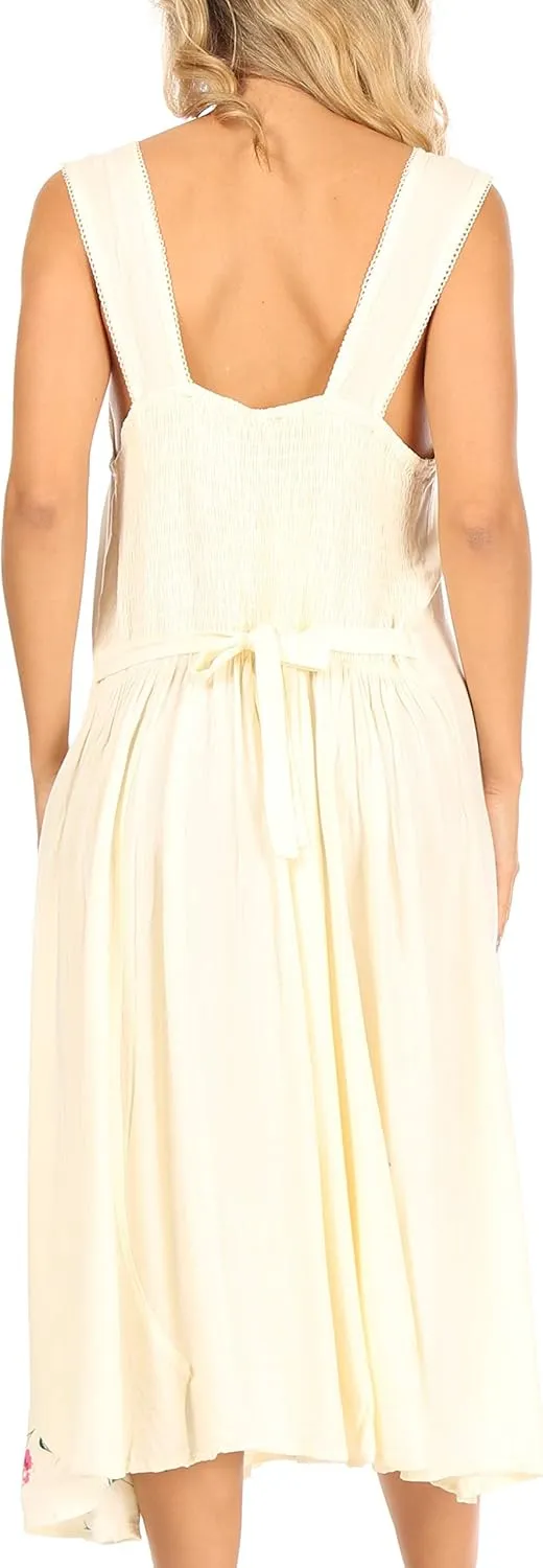 Sakkas Lila Women's Midi Sleeveless Floral Boho Casual Rayon Dress Adjustable
