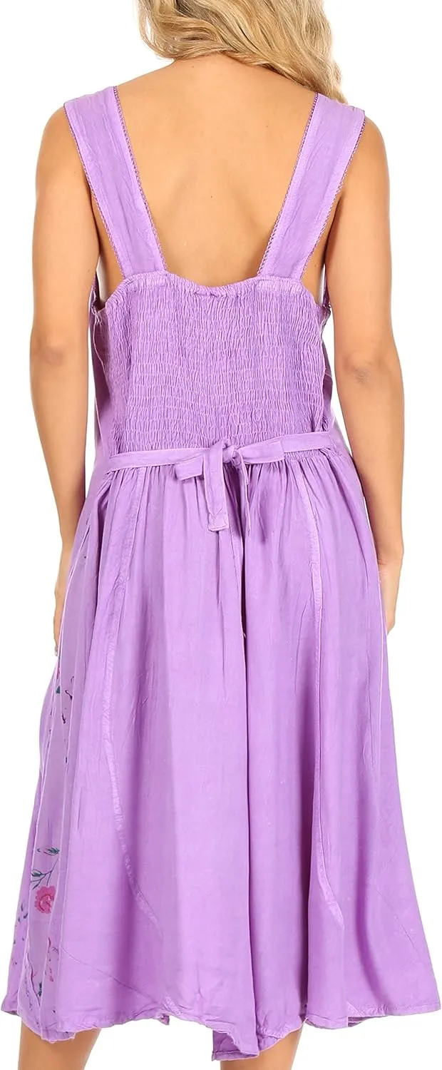 Sakkas Lila Women's Midi Sleeveless Floral Boho Casual Rayon Dress Adjustable
