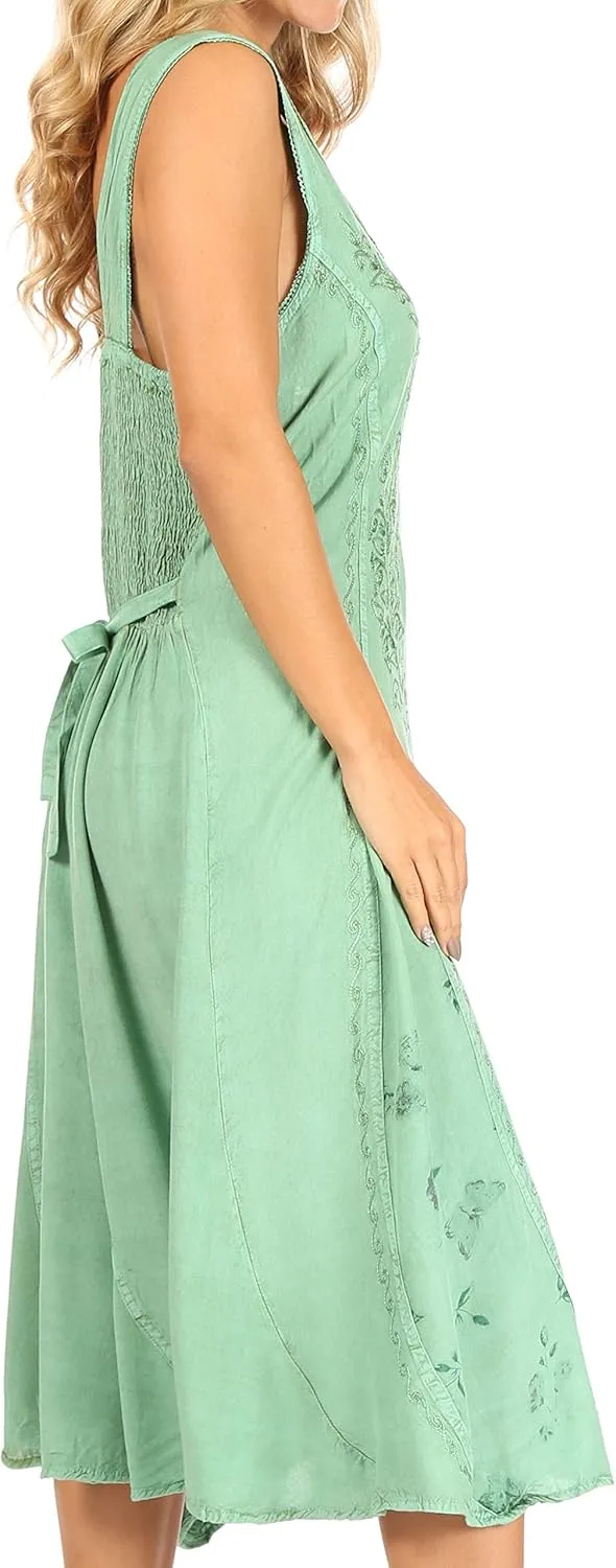 Sakkas Lila Women's Midi Sleeveless Floral Boho Casual Rayon Dress Adjustable