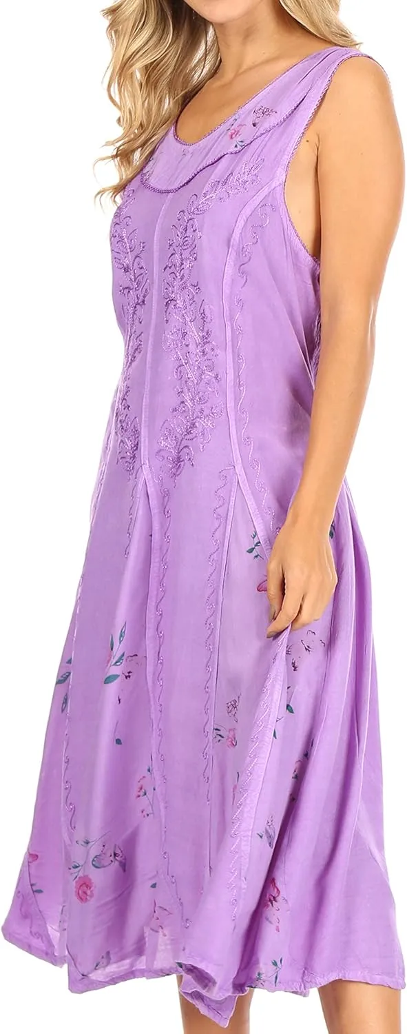 Sakkas Lila Women's Midi Sleeveless Floral Boho Casual Rayon Dress Adjustable
