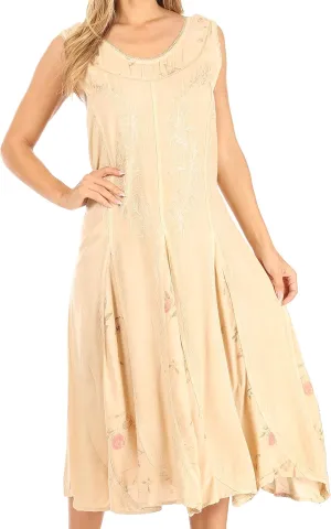 Sakkas Lila Women's Midi Sleeveless Floral Boho Casual Rayon Dress Adjustable